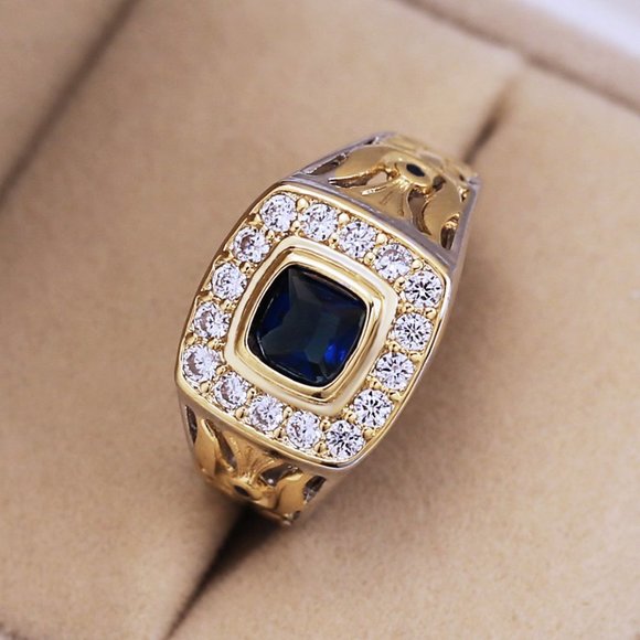 Luxury Engagement/Wedding Blue Stone Vintage Gold Ring for Women, VIP345 - Picture 8 of 10